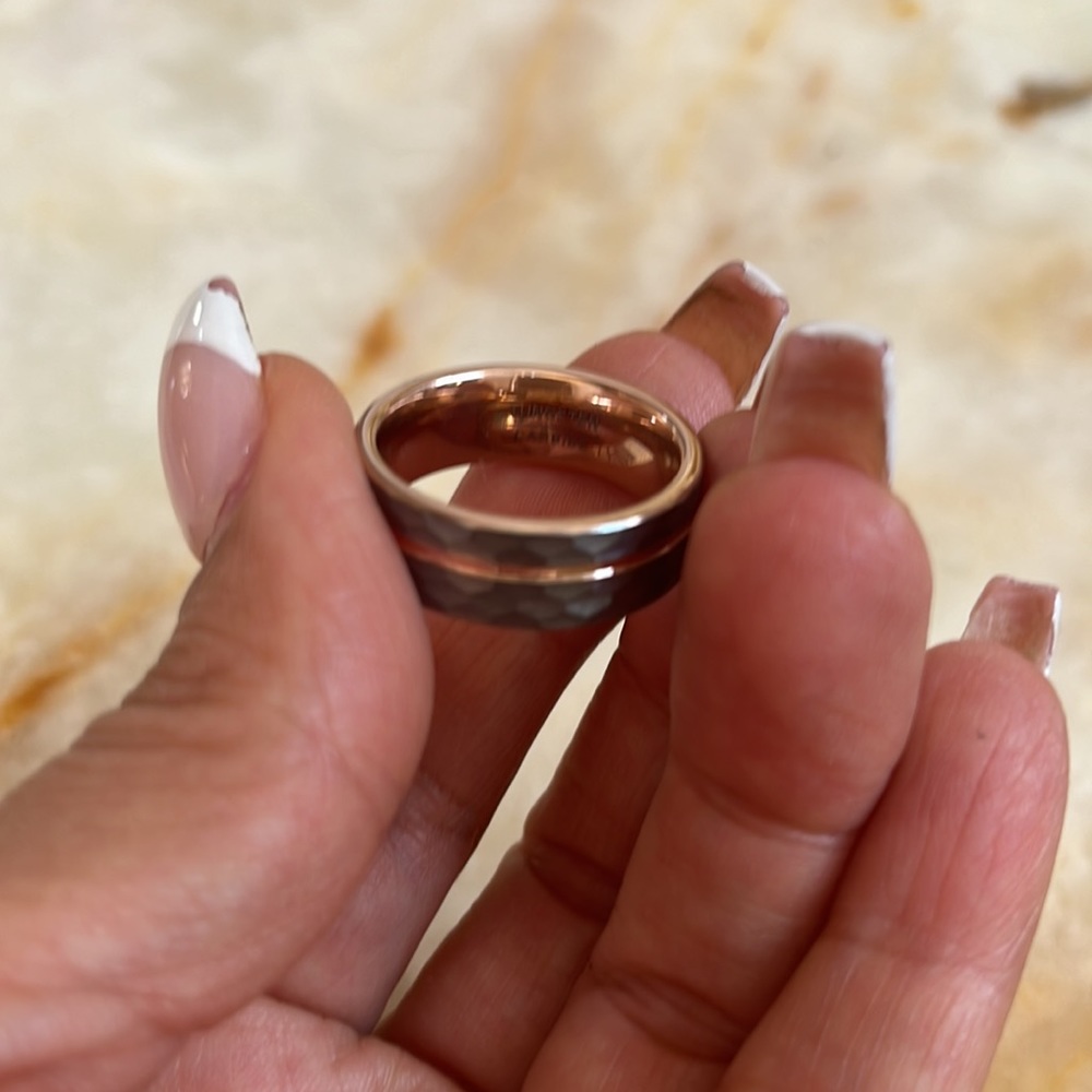 Rose Gold 8mm Tungsten Wedding Band hammer cut - Picture 6 of 15